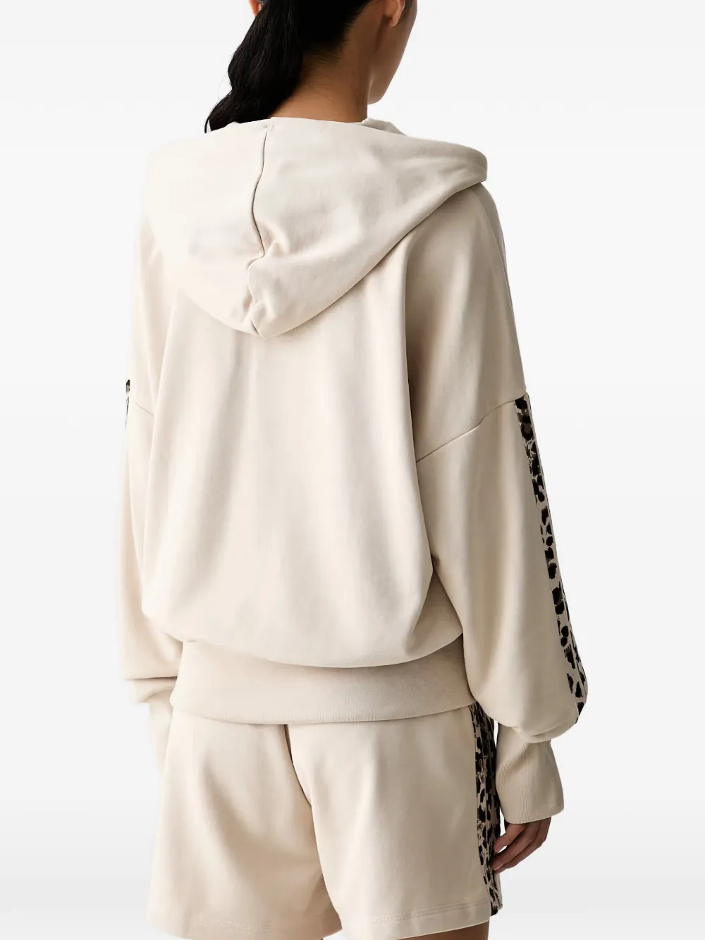 adidas seasonal Essentials animal-print 3-Stripes full-zip hooded track top Beige