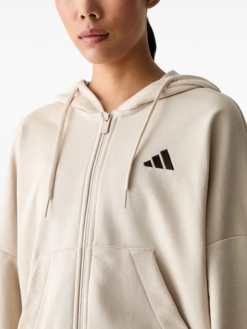 adidas seasonal Essentials animal-print 3-Stripes full-zip hooded track top Beige