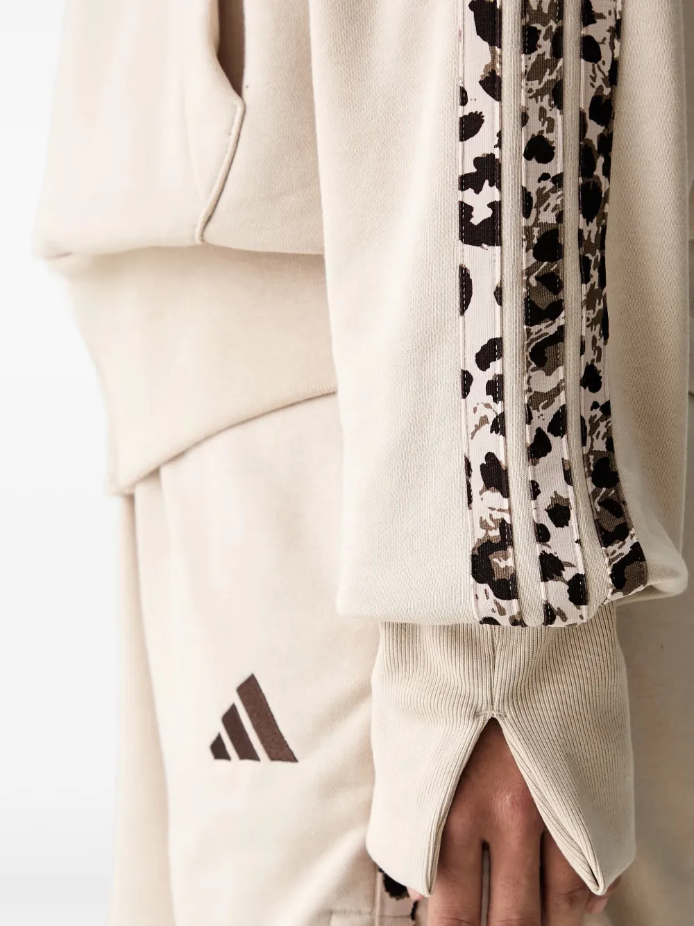 adidas seasonal Essentials animal-print 3-Stripes full-zip hooded track top Beige