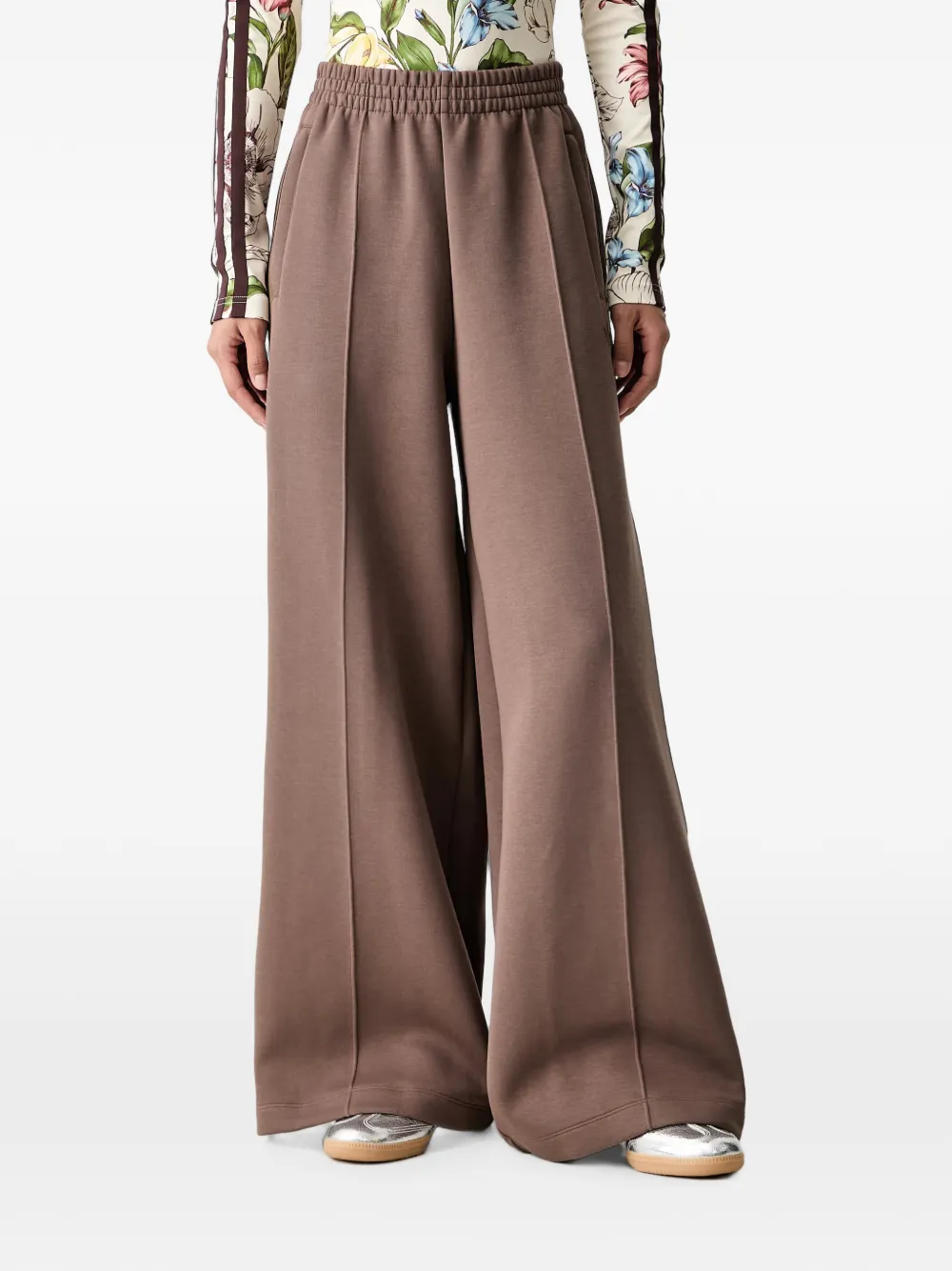adidas logo-embroidered wide-leg track pants - Marrone