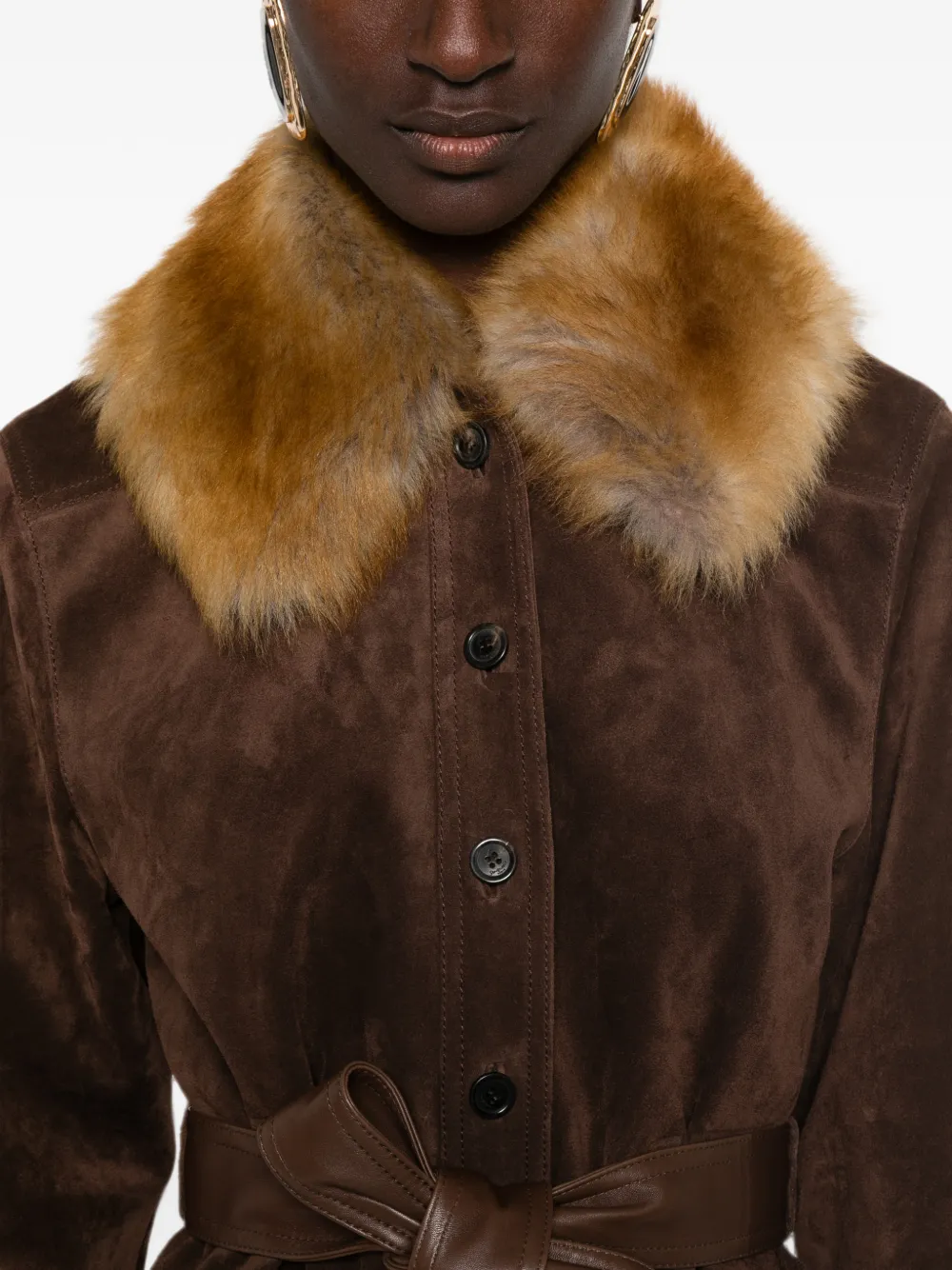 Saint Laurent Suède en lammy jack met ceintuur Bruin