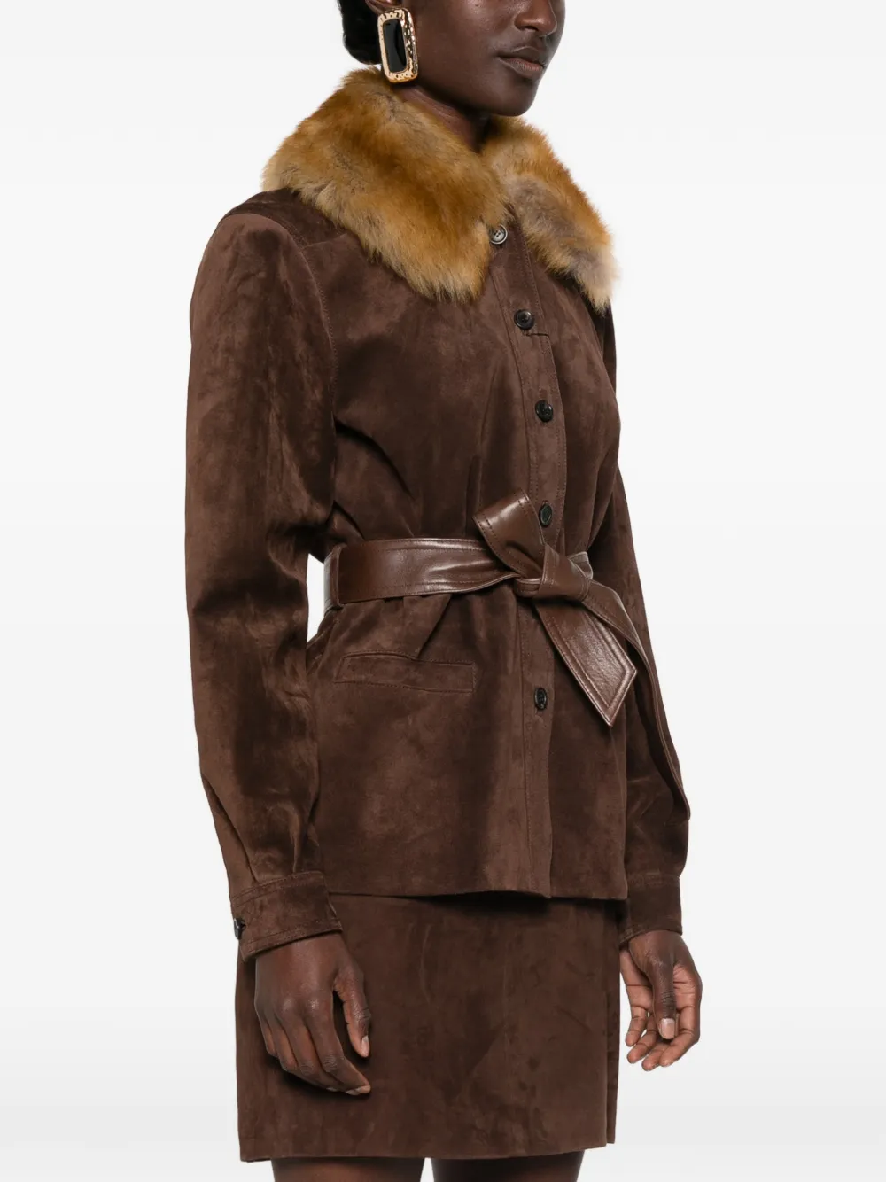 Saint Laurent Suède en lammy jack met ceintuur Bruin