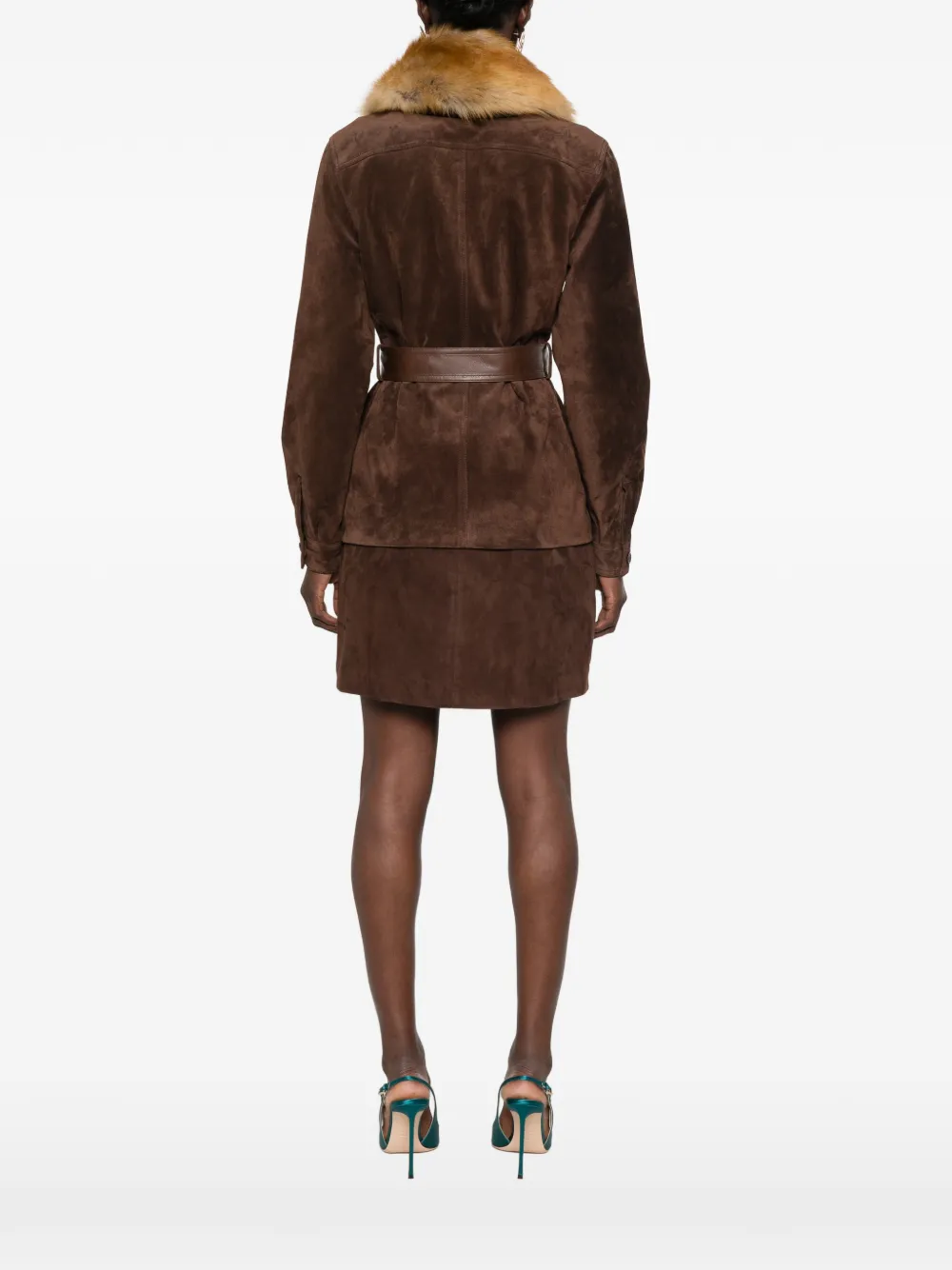 Saint Laurent Suède en lammy jack met ceintuur Bruin