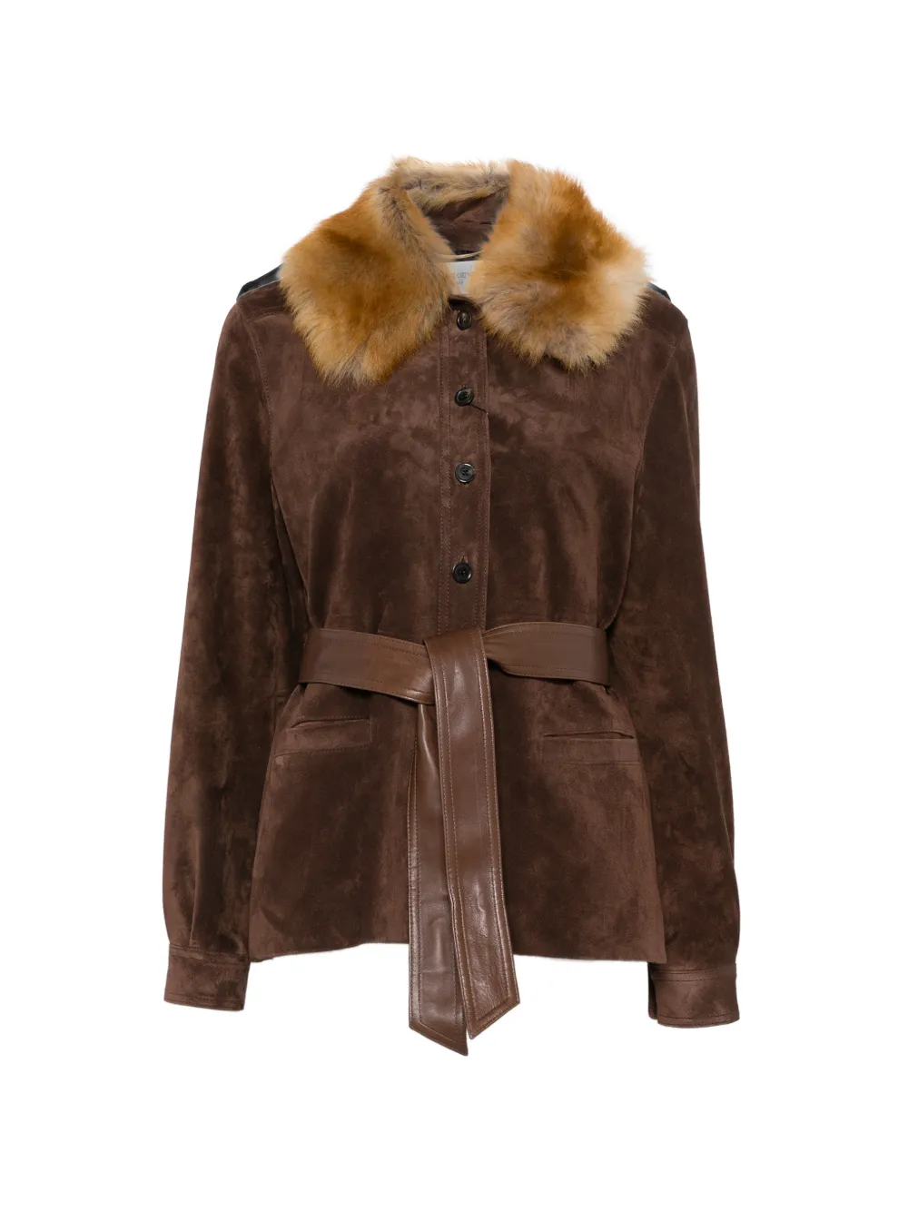 Saint Laurent belted leather jacket - Marrone