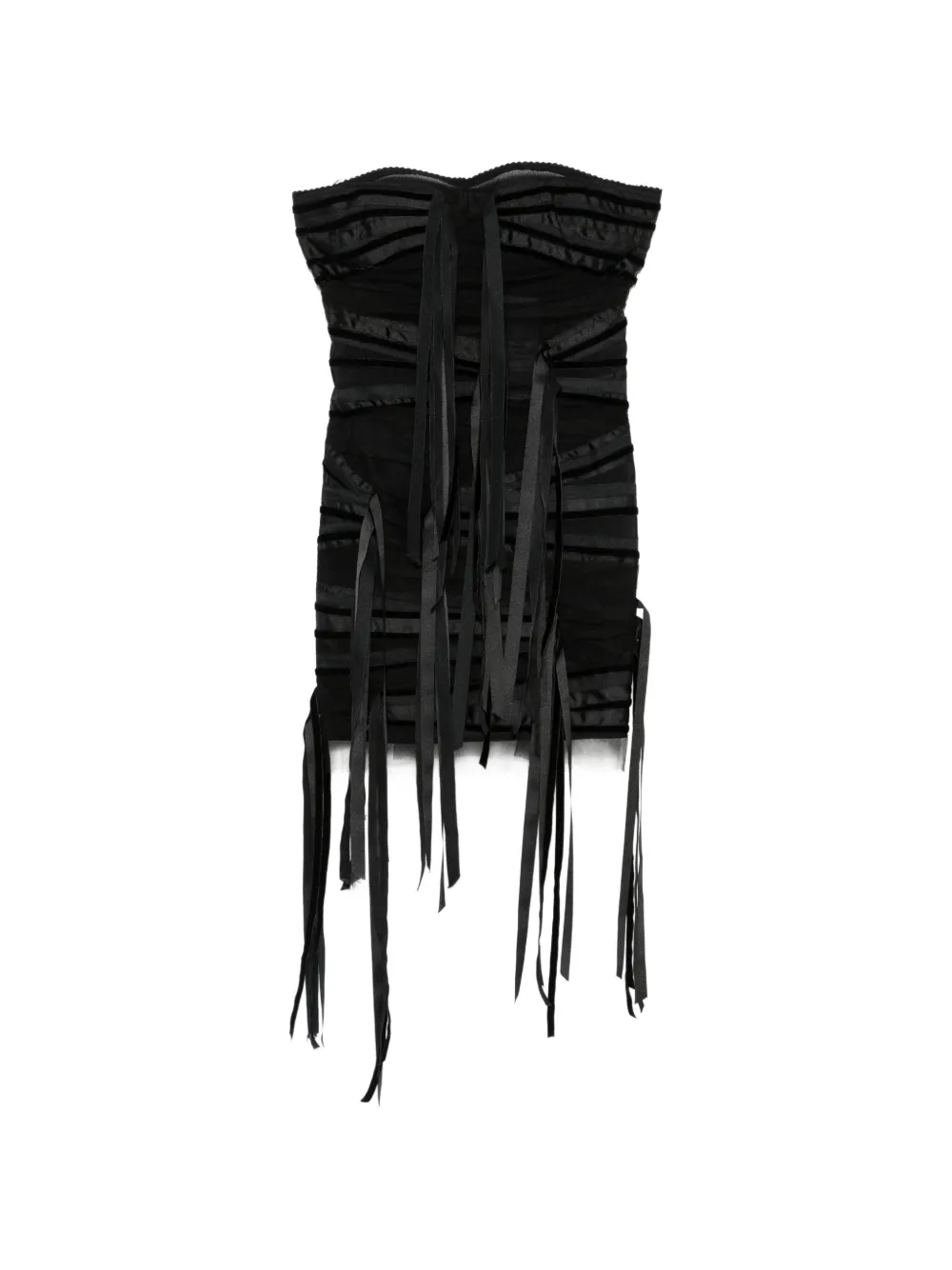 The Attico fringed strapless mini dress - Nero
