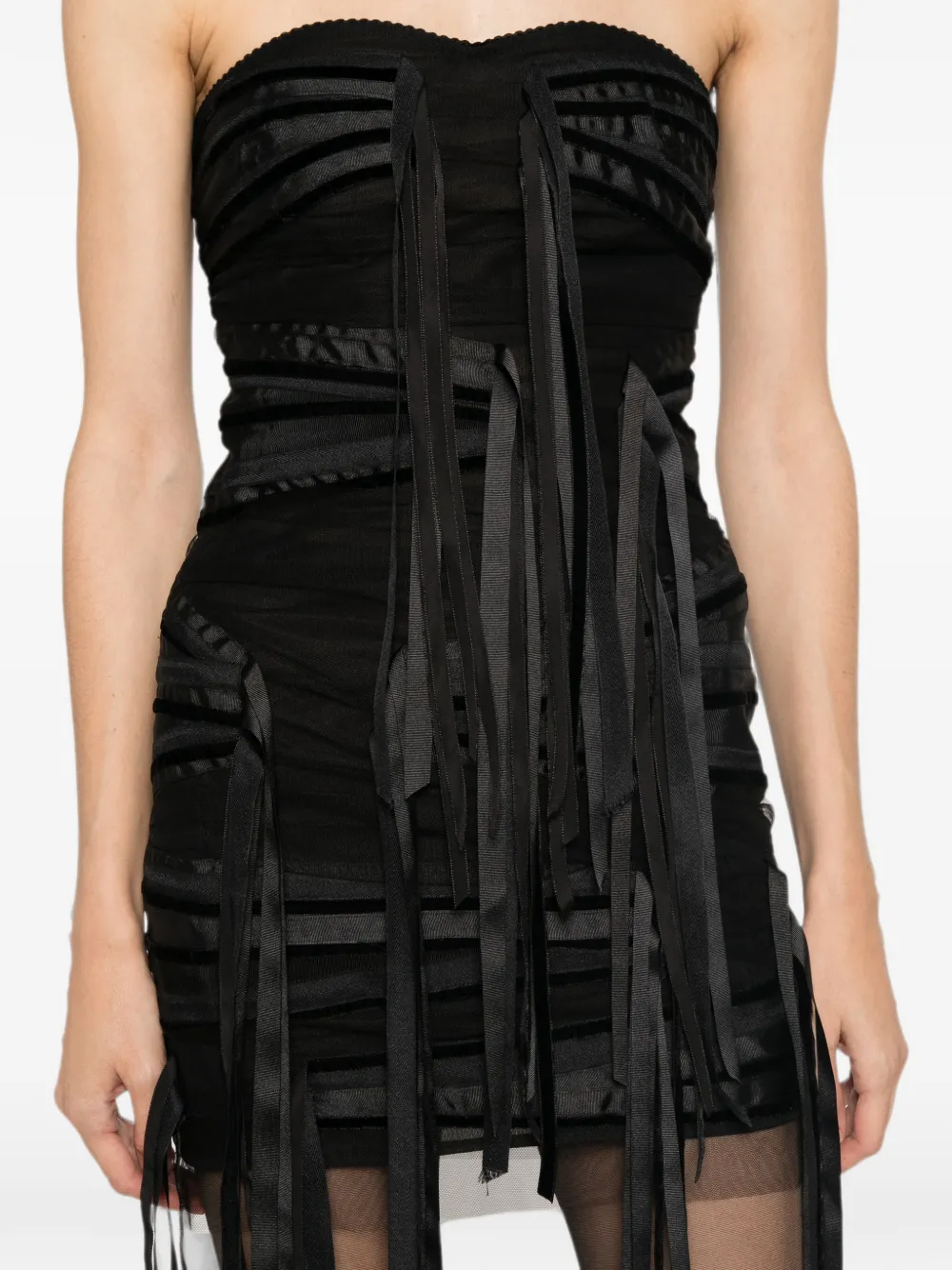 The Attico Strapless mini-jurk met franje Zwart