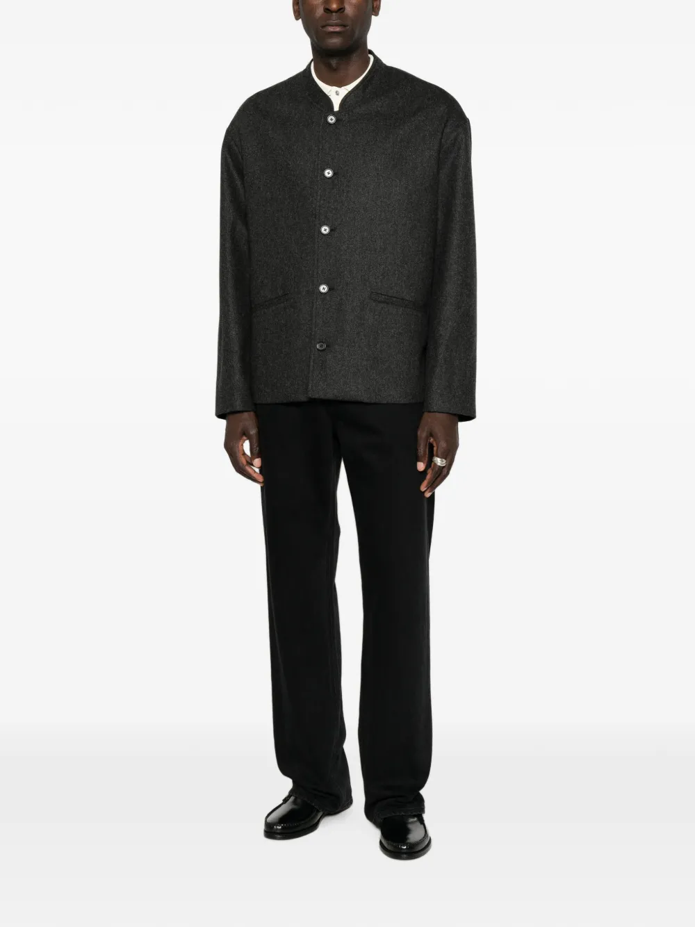Jil Sander Jack met enkele rij knopen en bandkraag Grijs