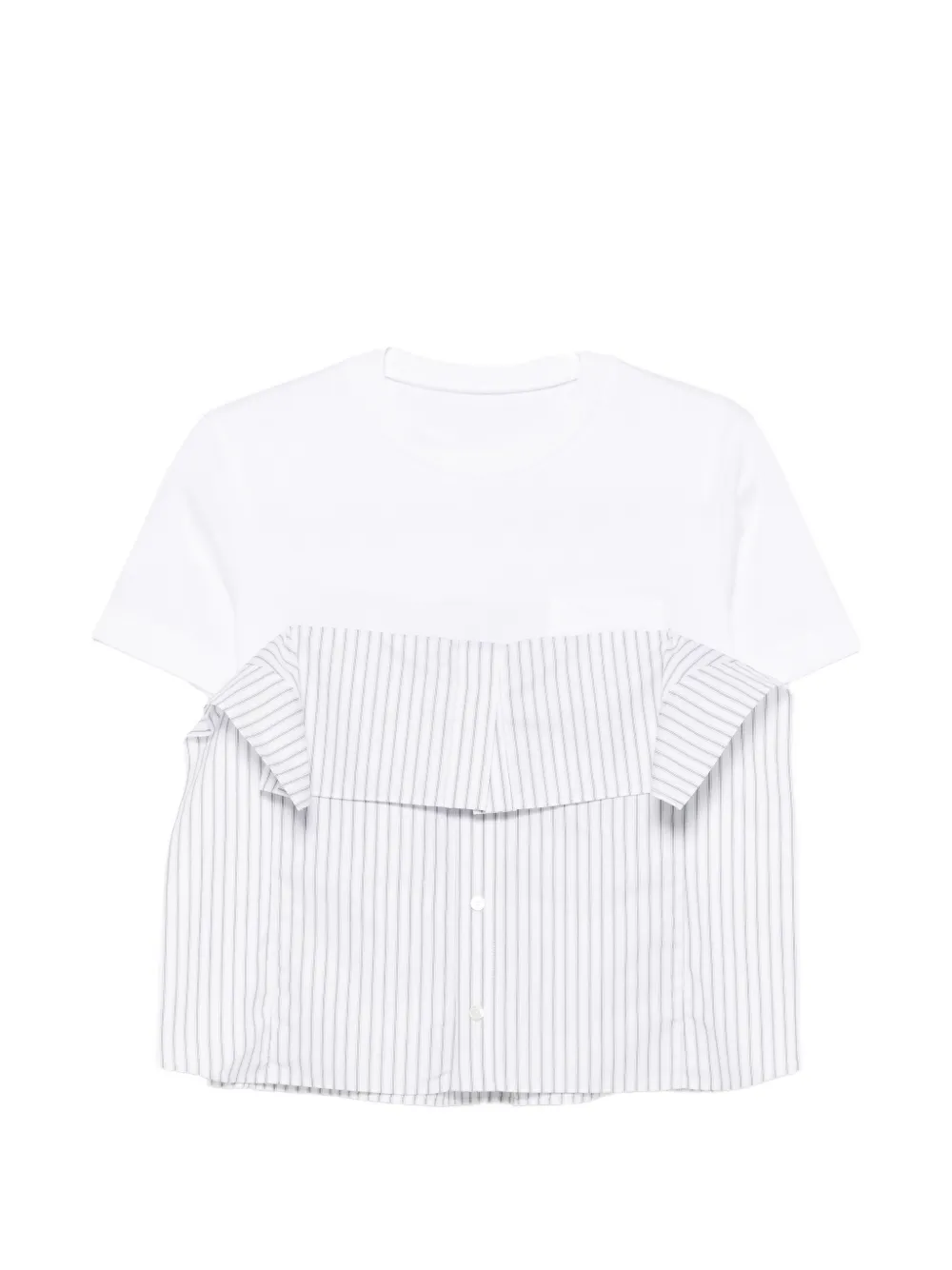 sacai striped ruffled-detail T-shirt - Bianco