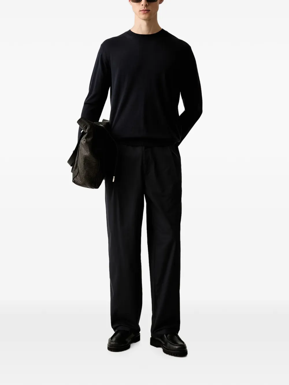 Emporio Armani Regular-fit katoenen-popeline broek met elastische taille Blauw