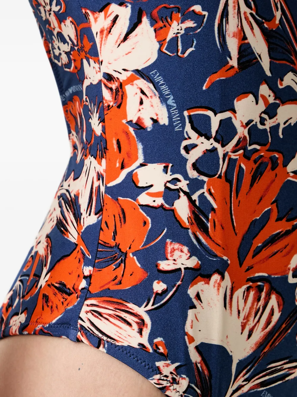 Emporio Armani Badpak met bloemenprint en gekruiste bandjes Blauw