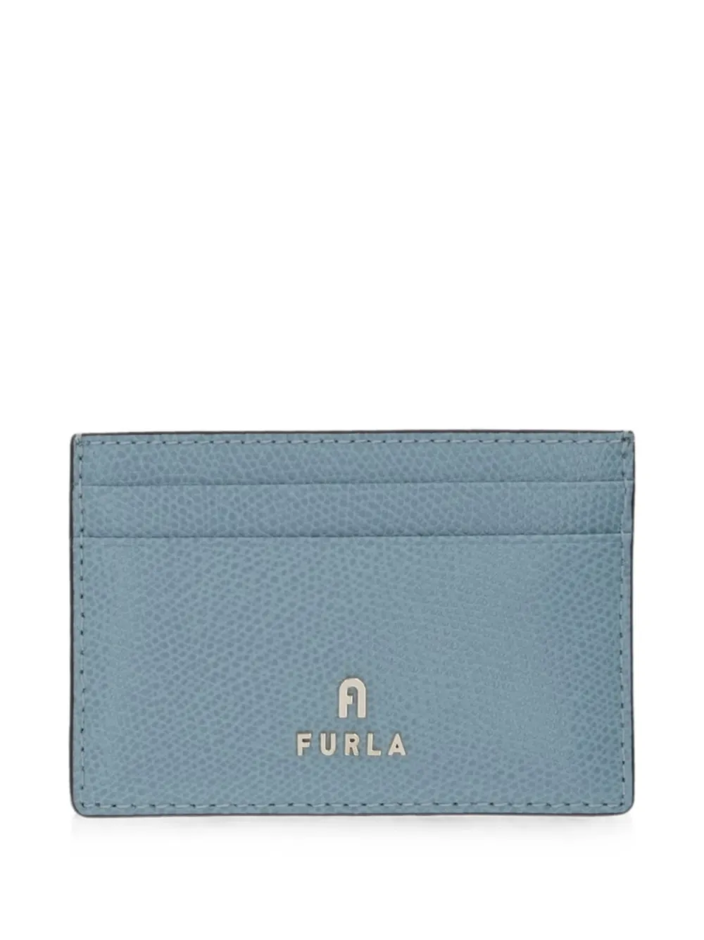 Furla logo-plaque grained leather card holder - Blau