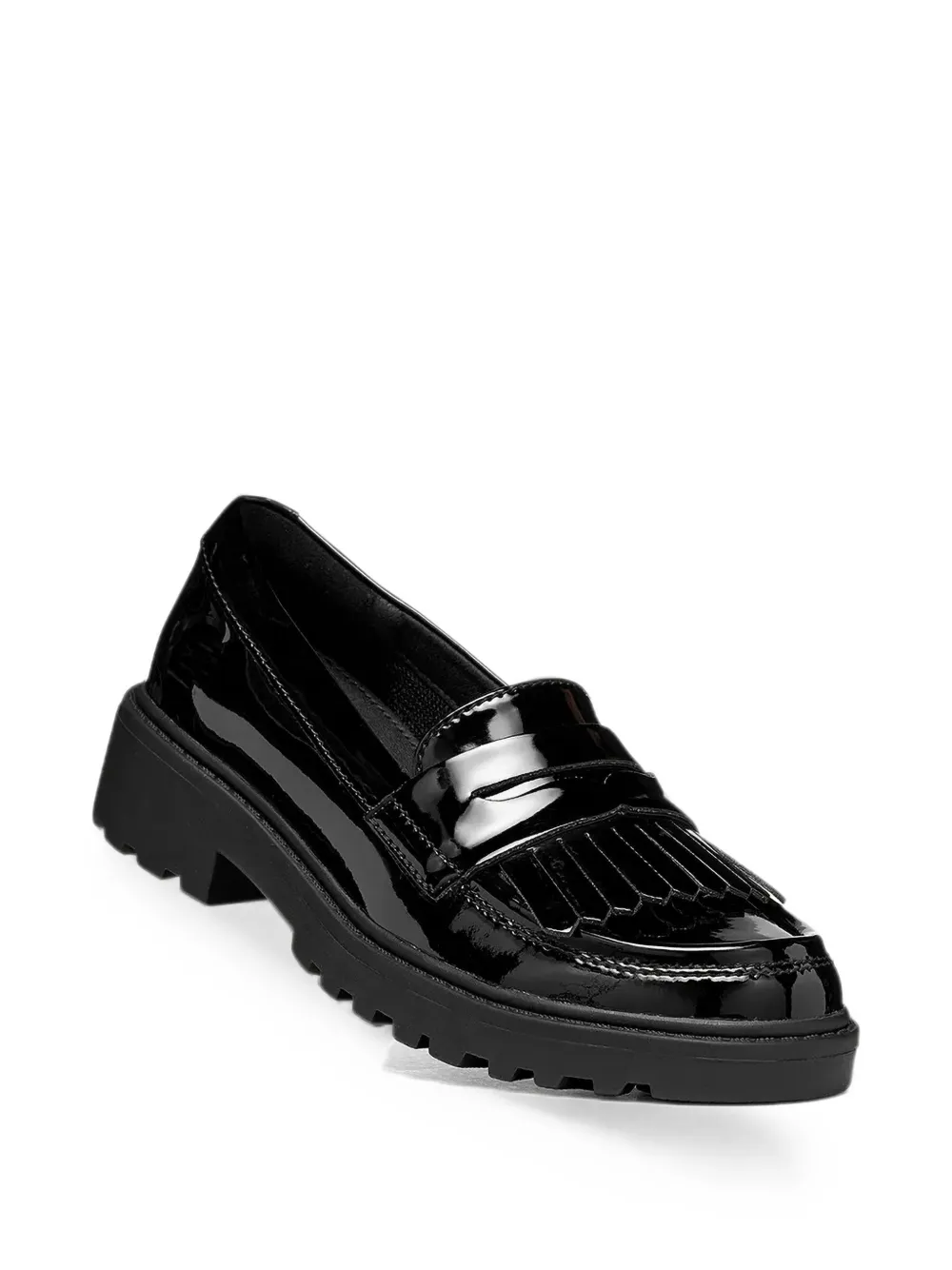 Geox Kids fringe-detail patent-finish loafers Zwart