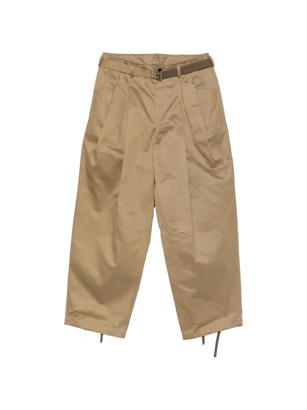 sacai belted pleated trousers - Toni neutri