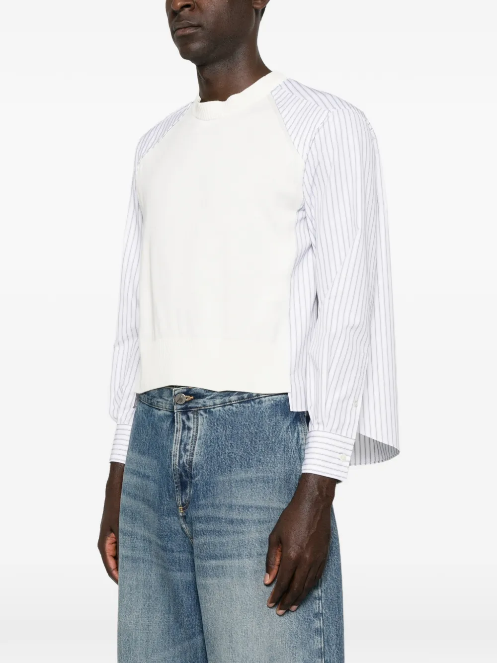 Sacai striped-panel Sweater | White | FARFETCH