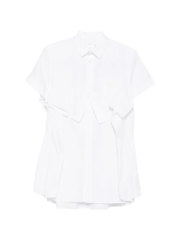 Sacai Ruffled-detail Short-sleeve Mini Dress in White