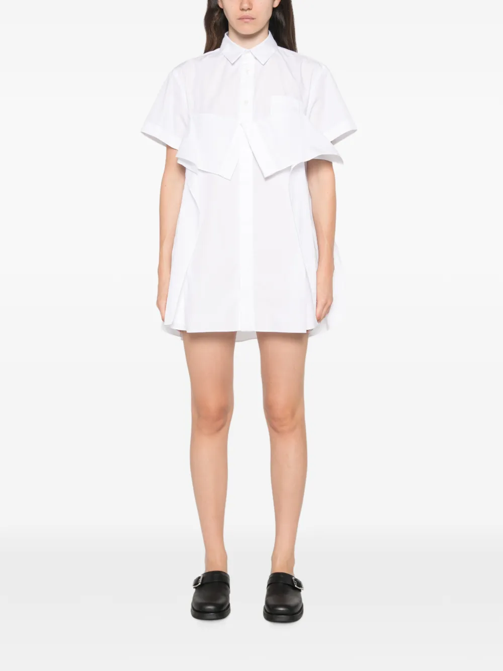 sacai ruffled-detail short-sleeve mini dress Wit