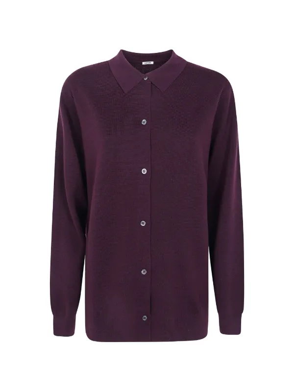 ASPESI Button-up Wool Cardigan in Purple