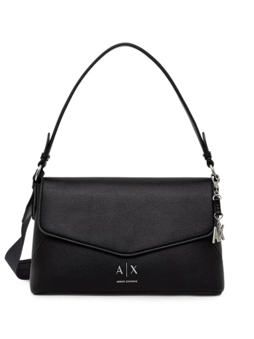 Armani Exchange Logo-plaque Pebbled Shoulder Bag In Black