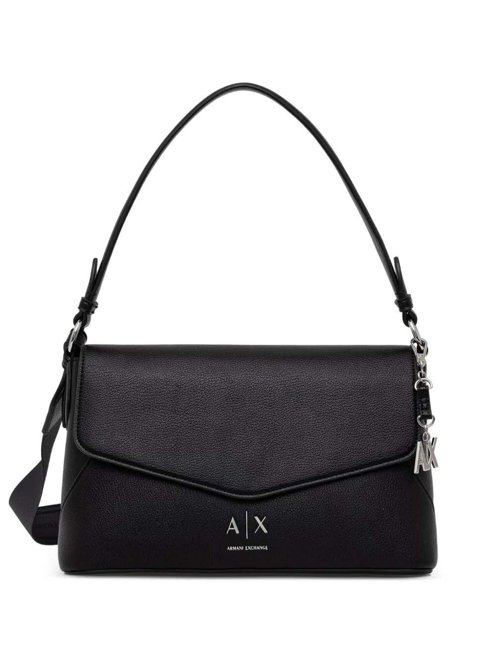 Armani Exchange logo-plaque pebbled shoulder bag - Schwarz