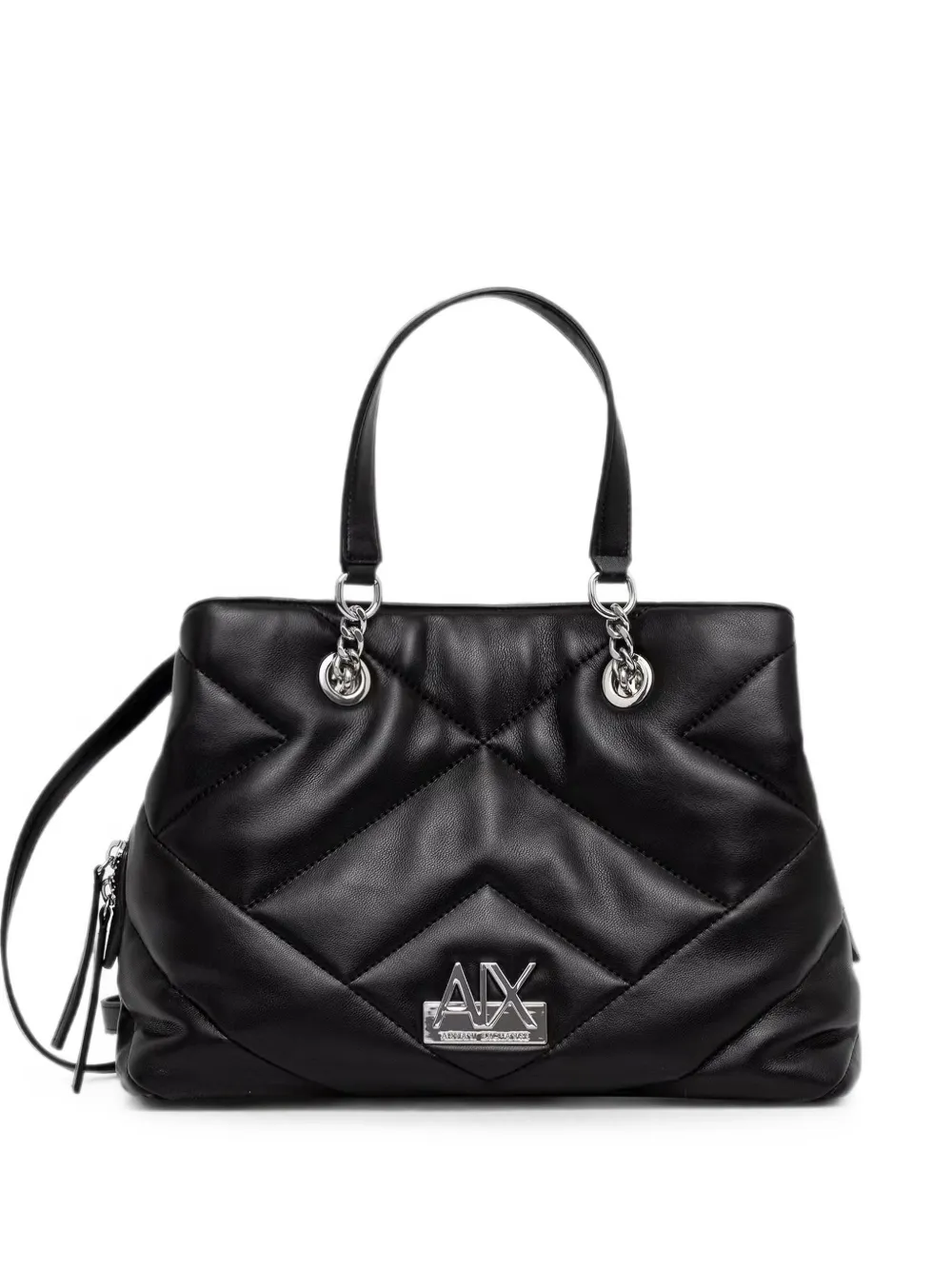 Armani Exchange Quilted Logo-plaque Tote Bag In Black