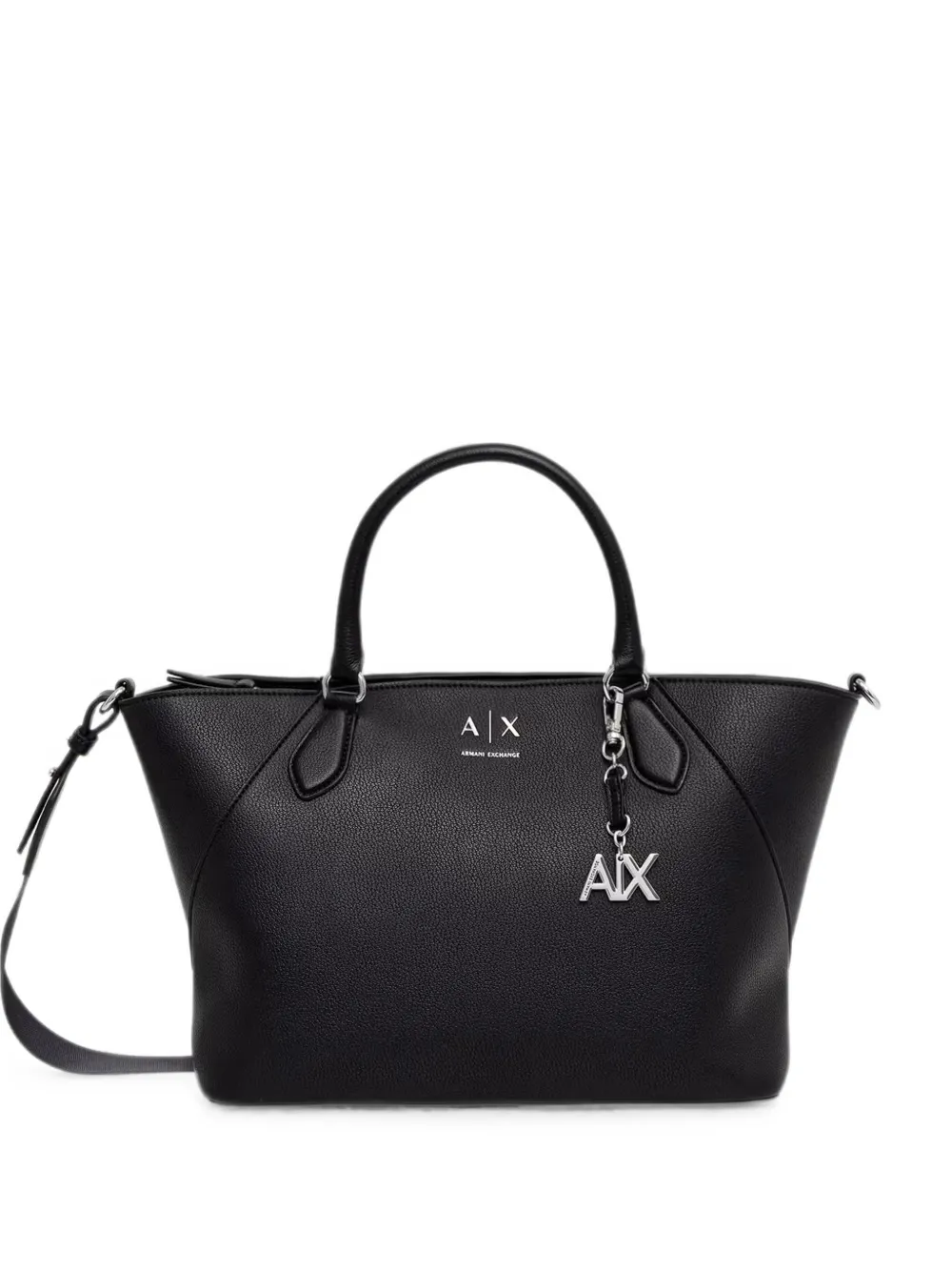 Armani Exchange logo-charm grained shopping tote bag - Nero