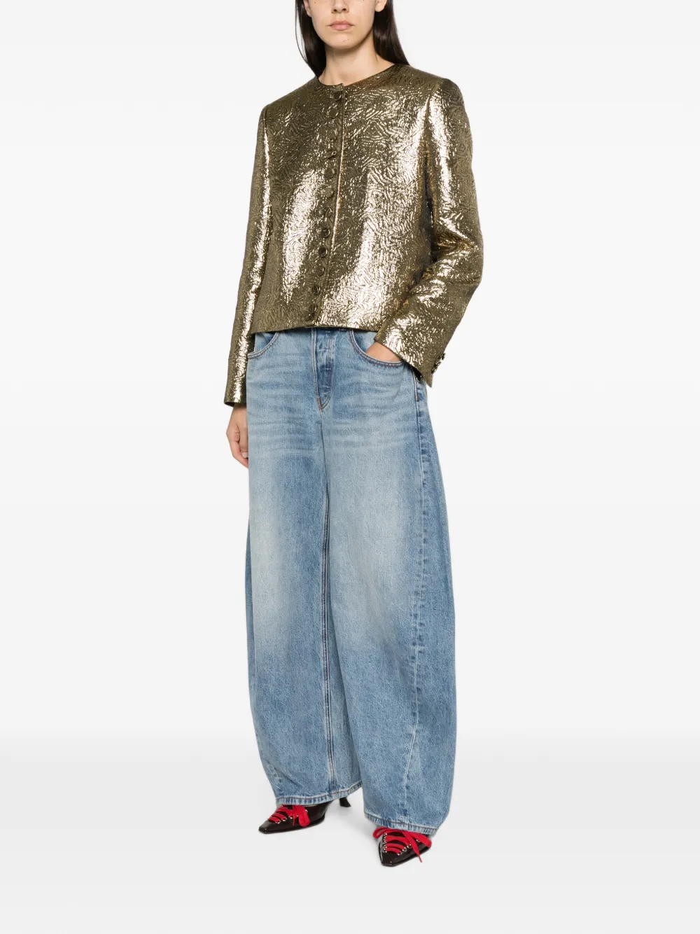 Msgm Button-front Jacket In Gold