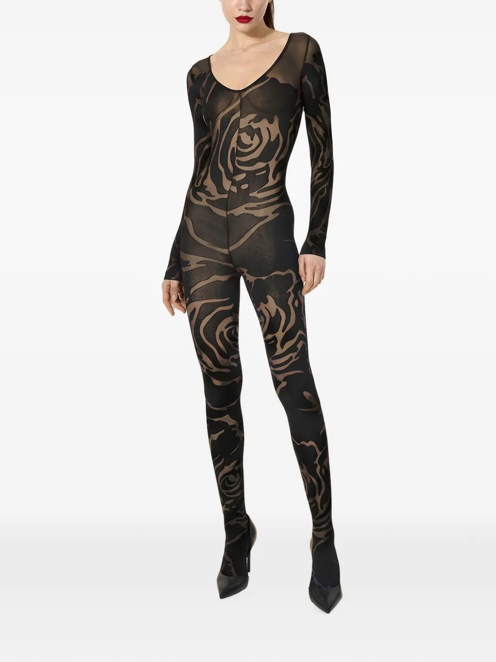 Wolford Semi-doorzichtige jumpsuit met roospatroon Zwart