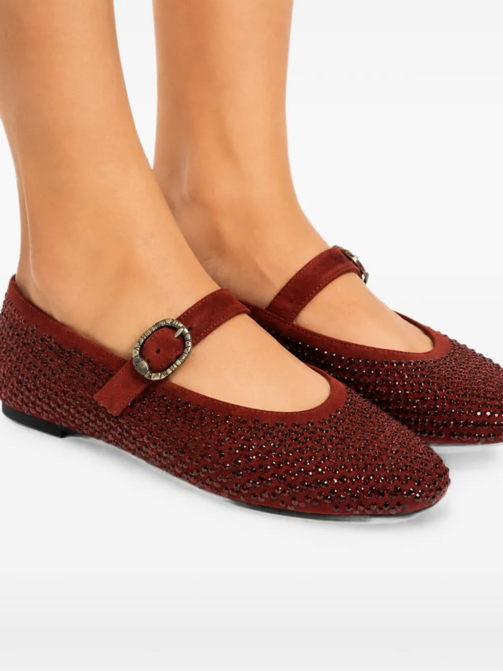Kurt Geiger London Mayfair crystal-embellished buckle-fastening ballet flats Rood