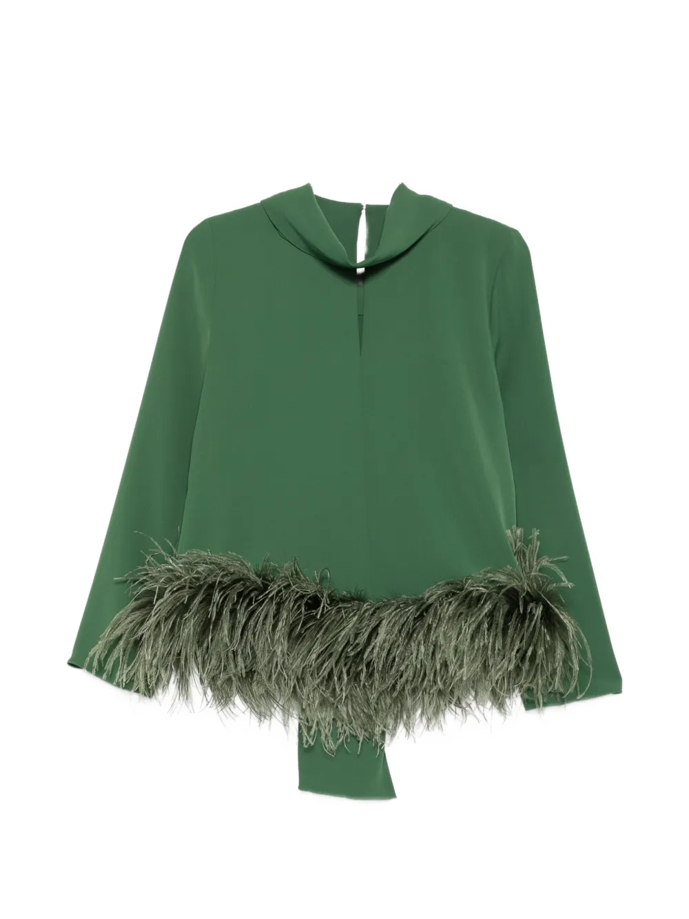 P.A.R.O.S.H. Blouse met strik en veren afwerking Groen
