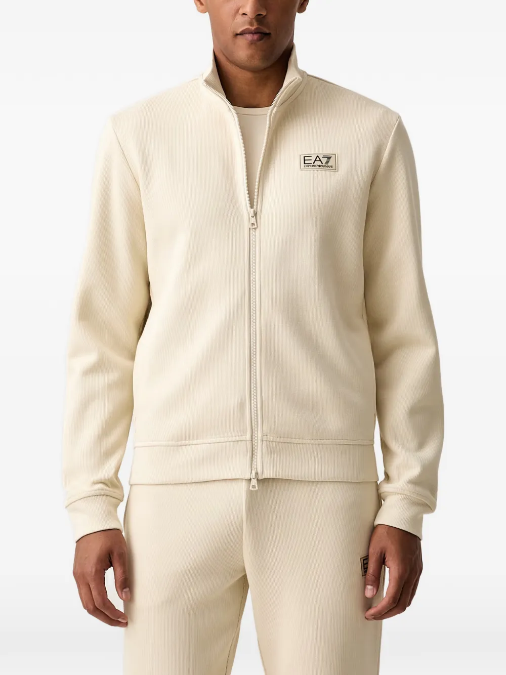 Ea7 Emporio Armani logo-patch zip-up sweater - Neutrals