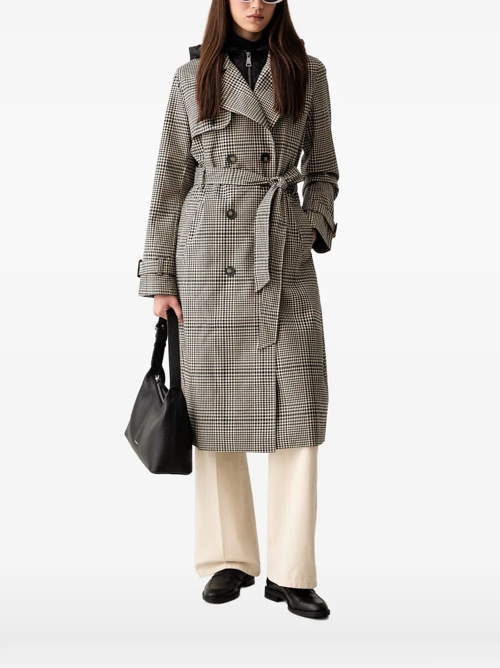 DKNY gingham-pattern hooded trench coat - Toni neutri