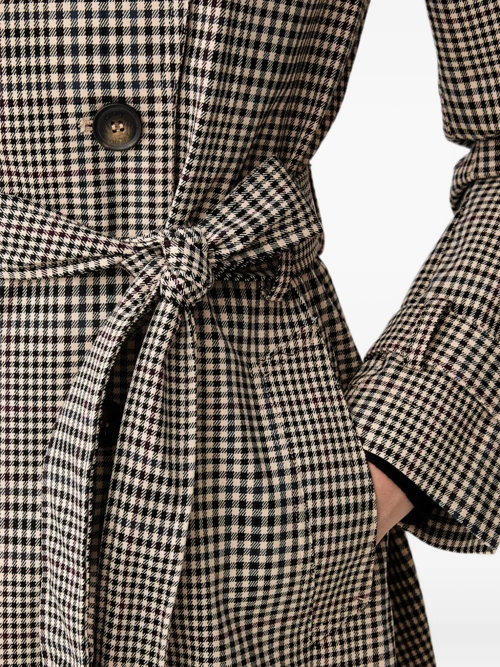 DKNY gingham-pattern hooded trench coat Beige