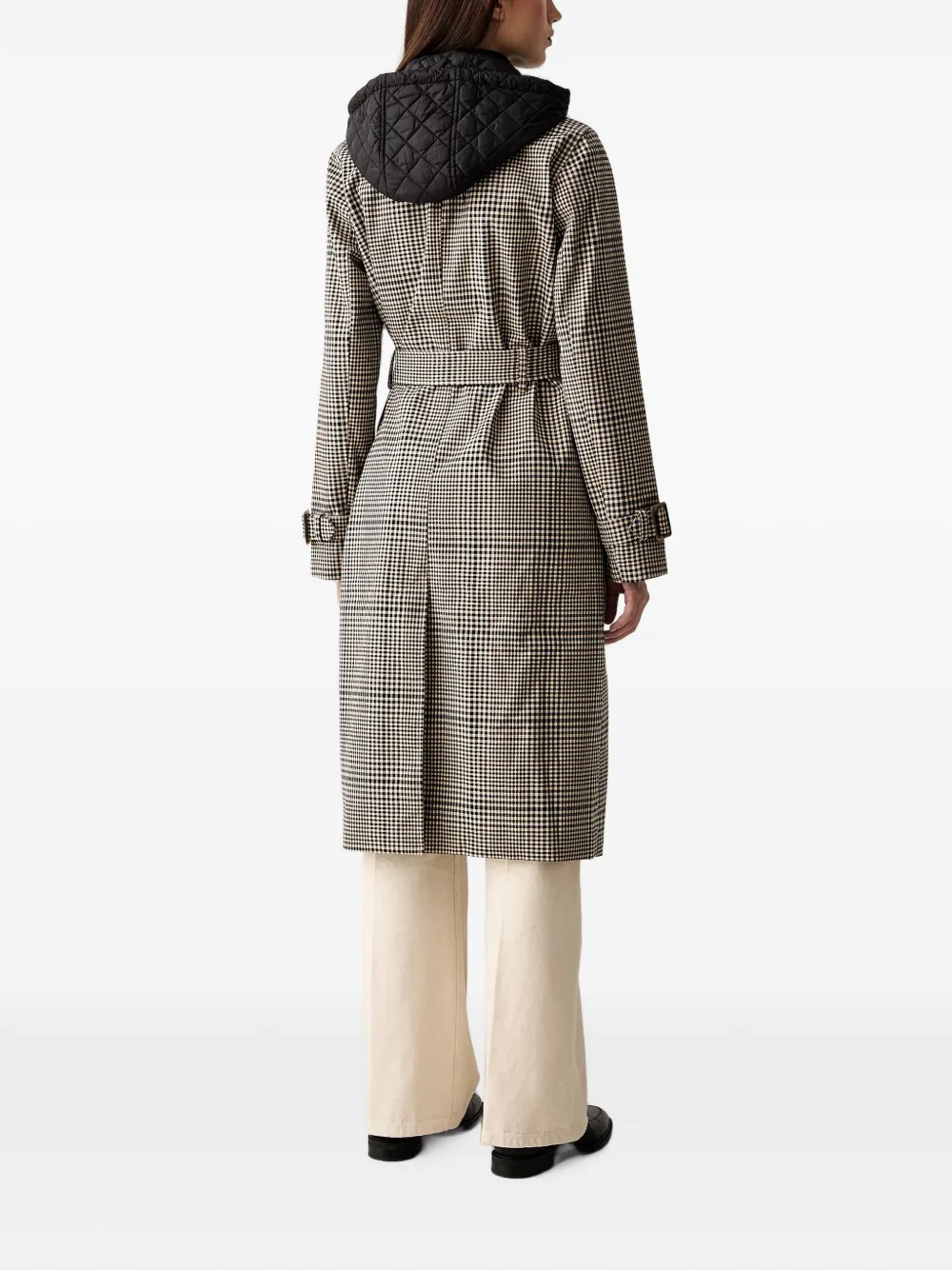 DKNY gingham-pattern hooded trench coat Beige