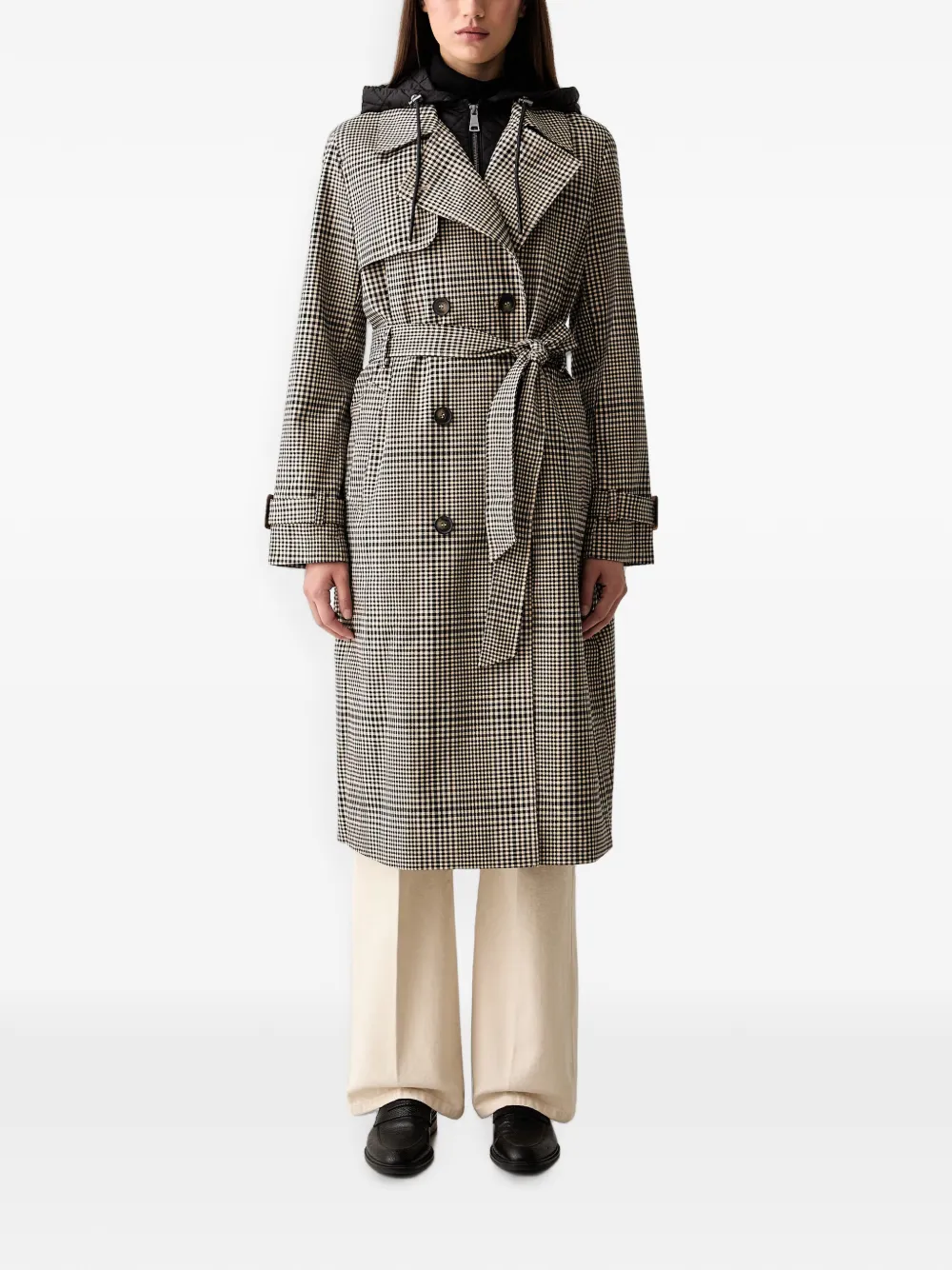 DKNY gingham-pattern hooded trench coat Beige