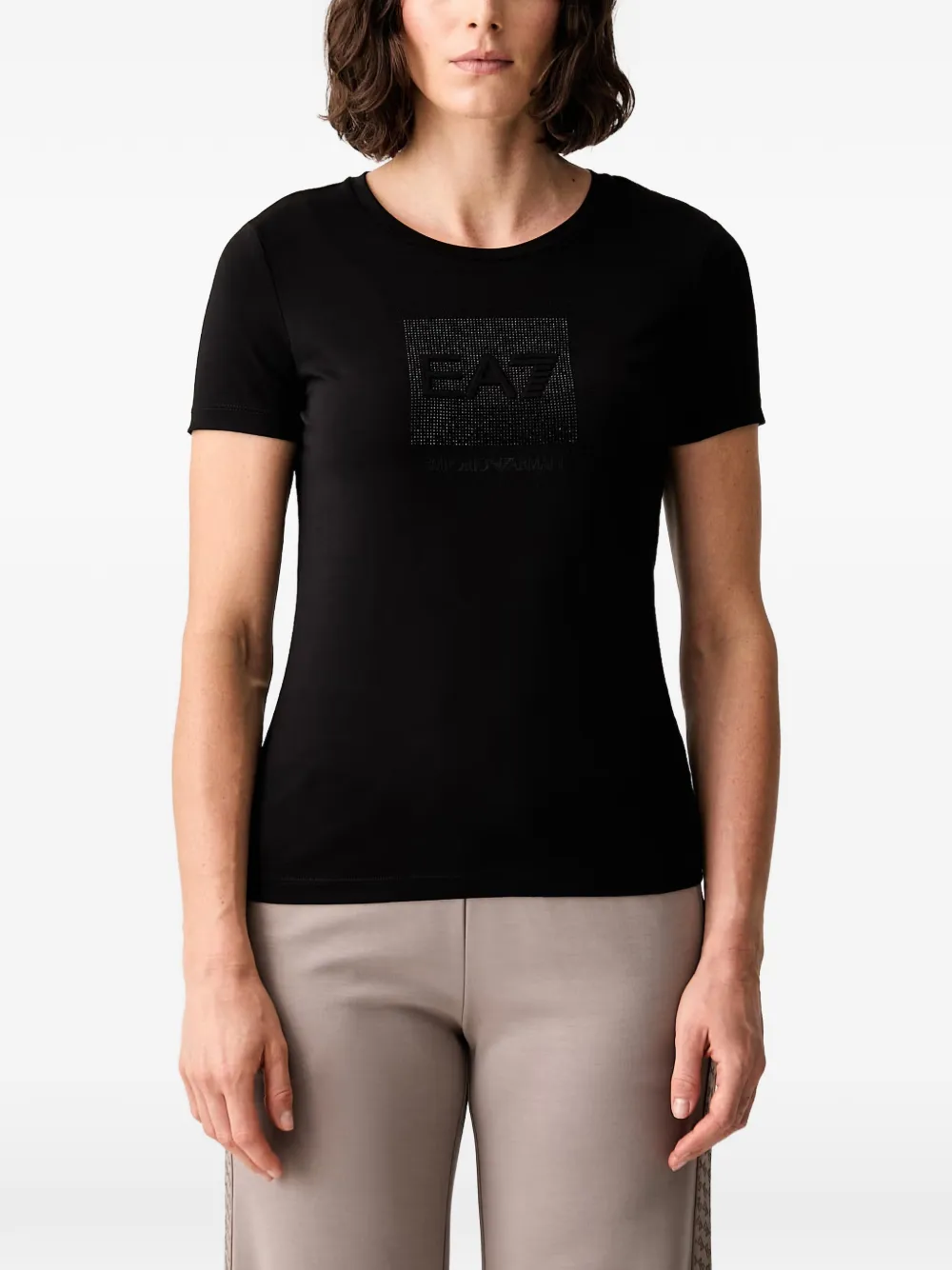 Ea7 Emporio Armani rhinestone-embellished T-shirt - Nero