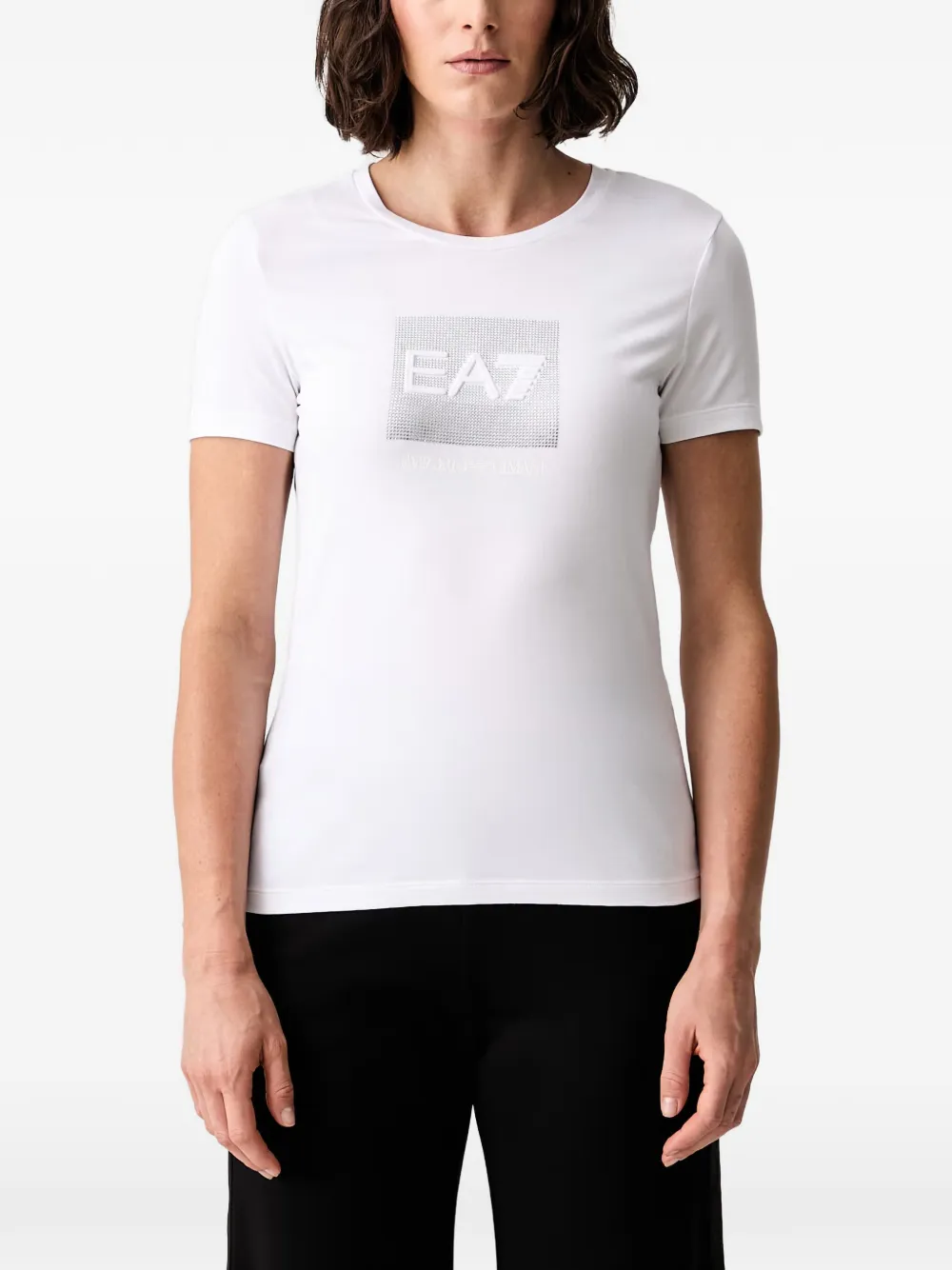 Ea7 로고 장식 반소매 티셔츠 In White