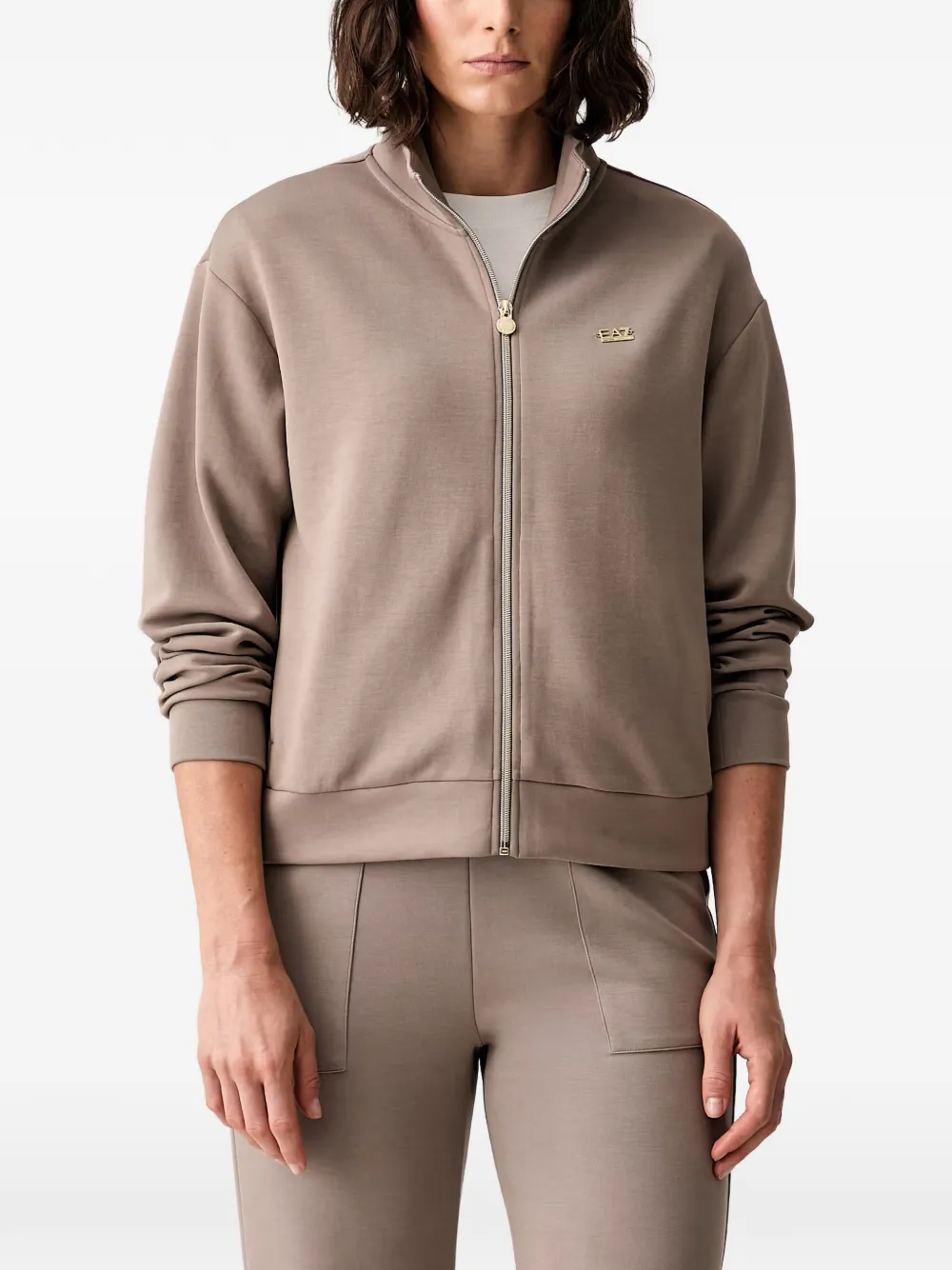 Ea7 Emporio Armani logo-plaque zip-up track jacket - Nude