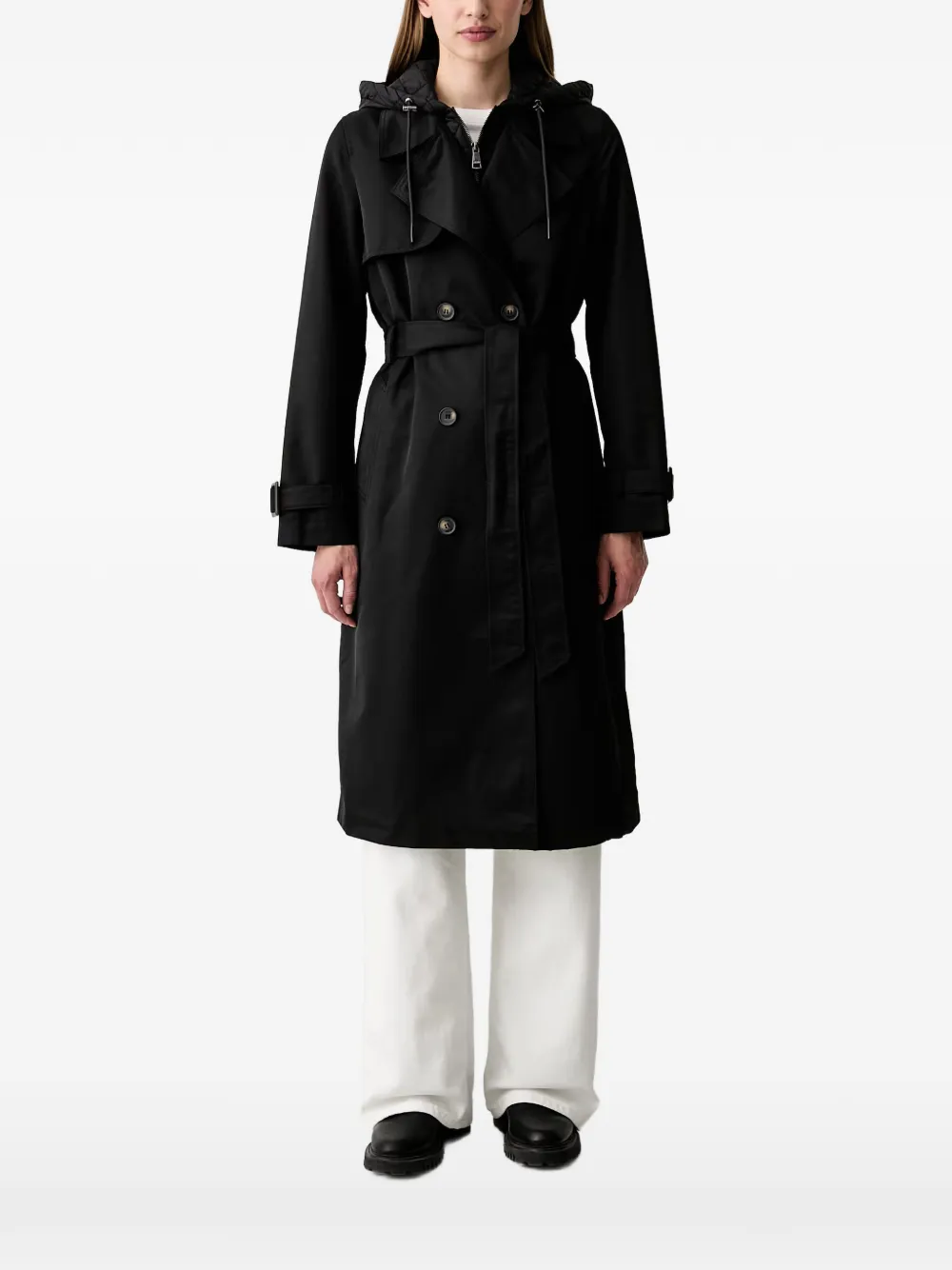 DKNY quilted-hood double-breasted trench coat - Nero