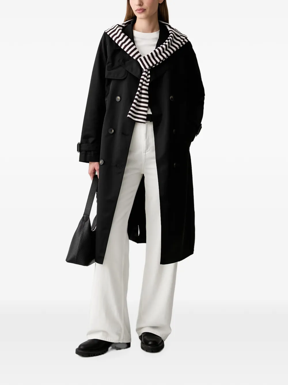 DKNY quilted-hood double-breasted trench coat Zwart
