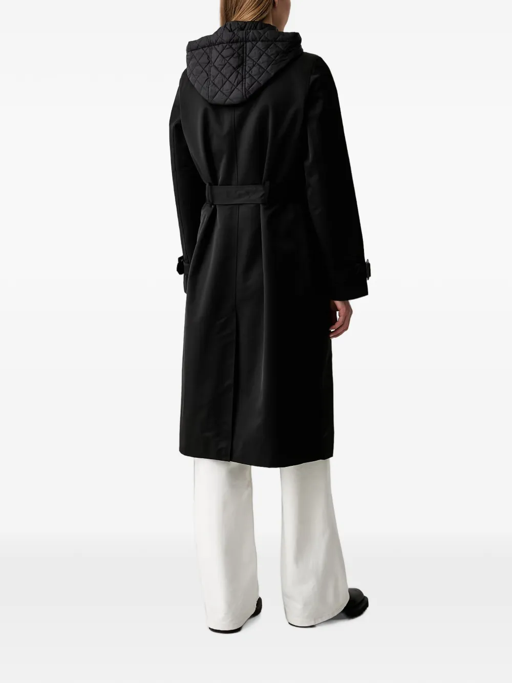 DKNY quilted-hood double-breasted trench coat Zwart