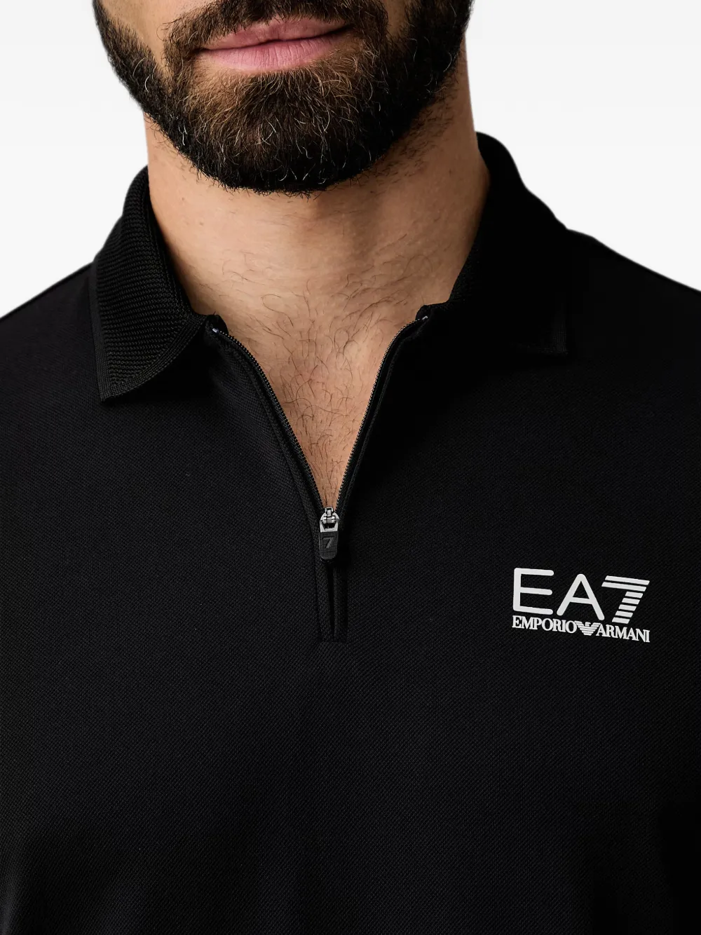 Ea7 Emporio Armani Poloshirt met rits en logo-print Zwart