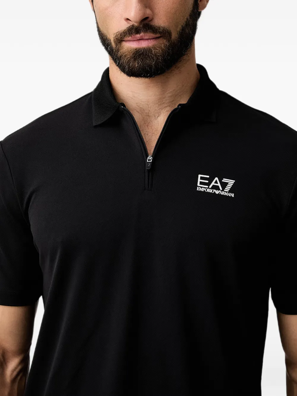 Ea7 Emporio Armani Poloshirt met rits en logo-print Zwart
