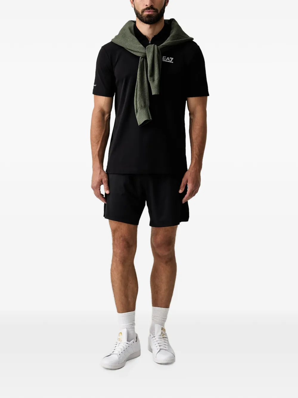 Ea7 Emporio Armani Poloshirt met rits en logo-print Zwart
