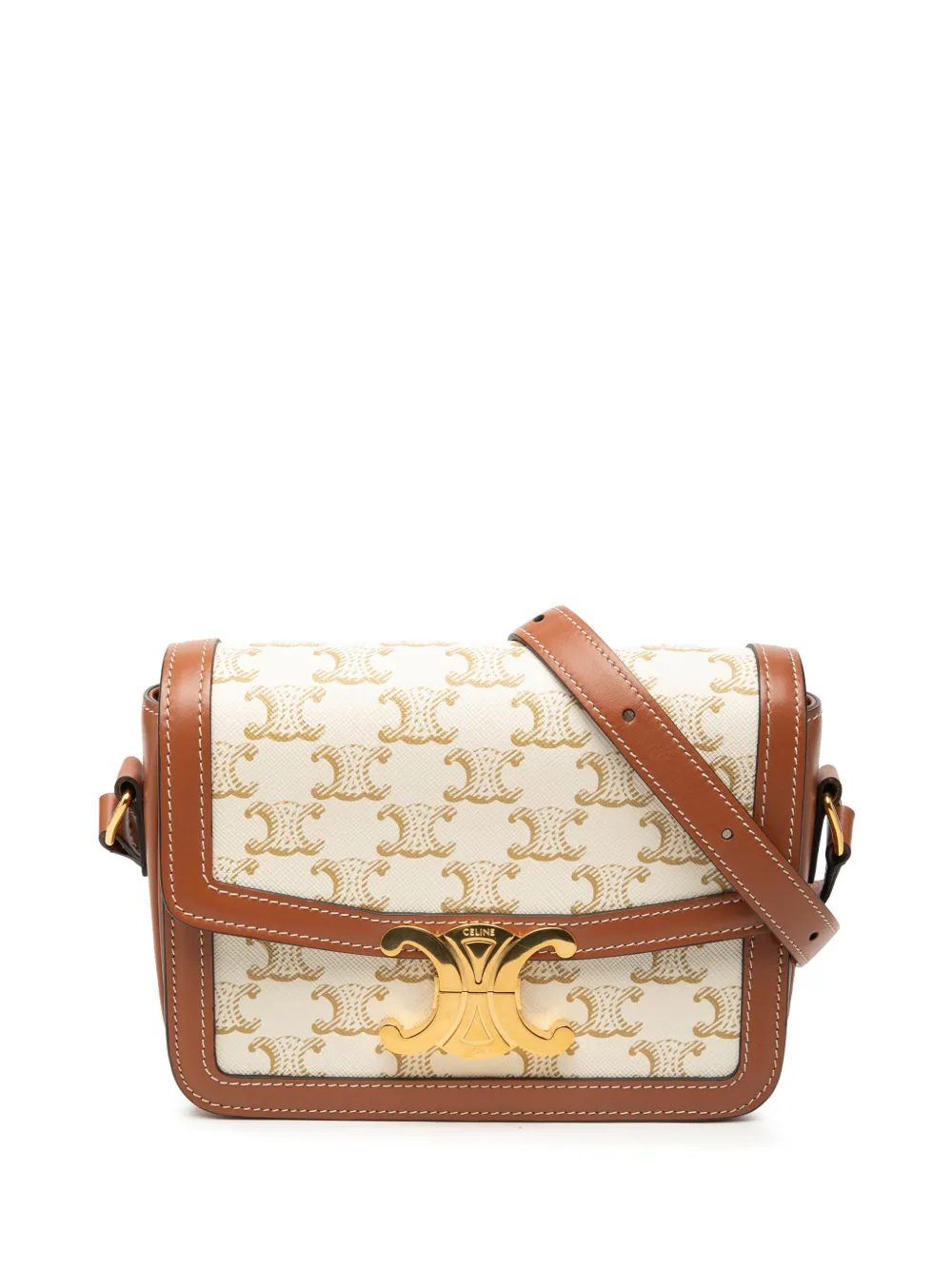 Celine Pre-Owned 2021 Teen Triomphe Coated Canvas and Calfskin Triomphe crossbody bag - White