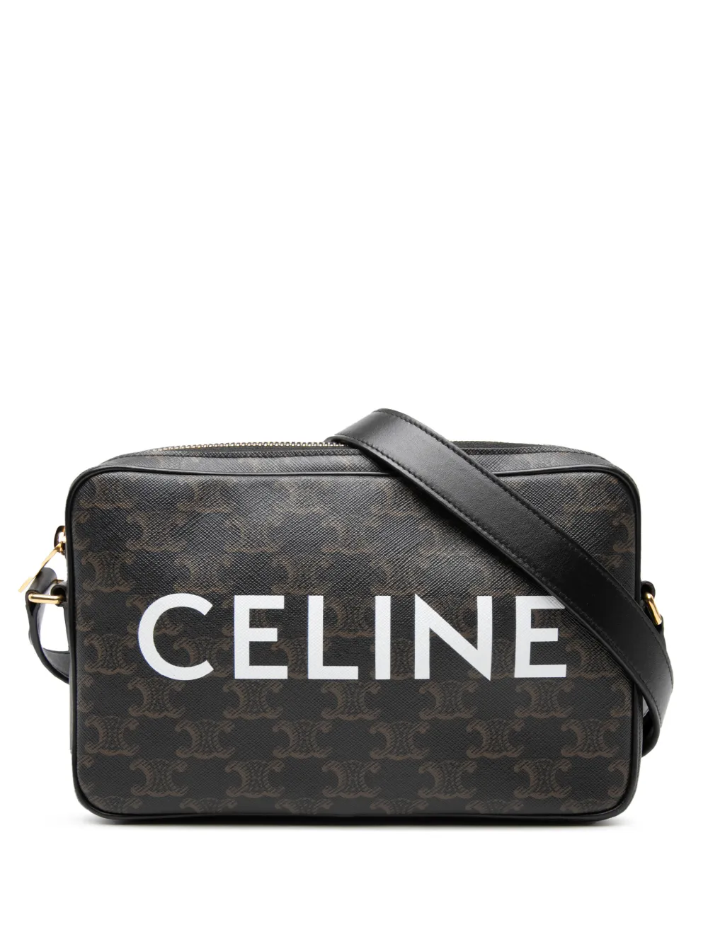 Celine Pre-Owned 2022 Medium Triomphe Coated Canvas Logo crossbody bag - Black
