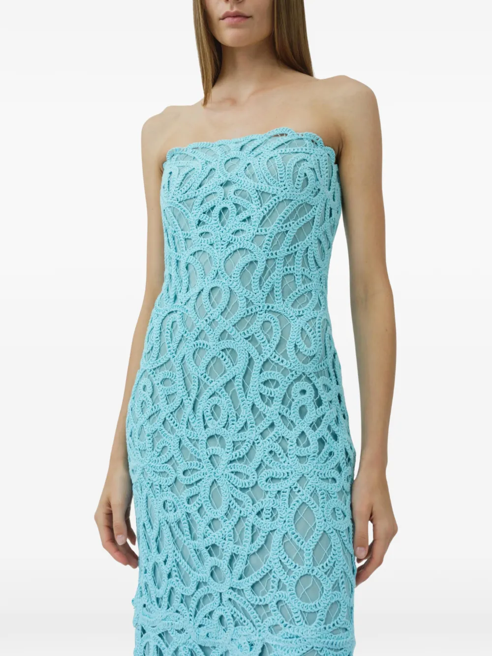 SIMKHAI Clairis bustier-midi-jurk met guipure kant Blauw