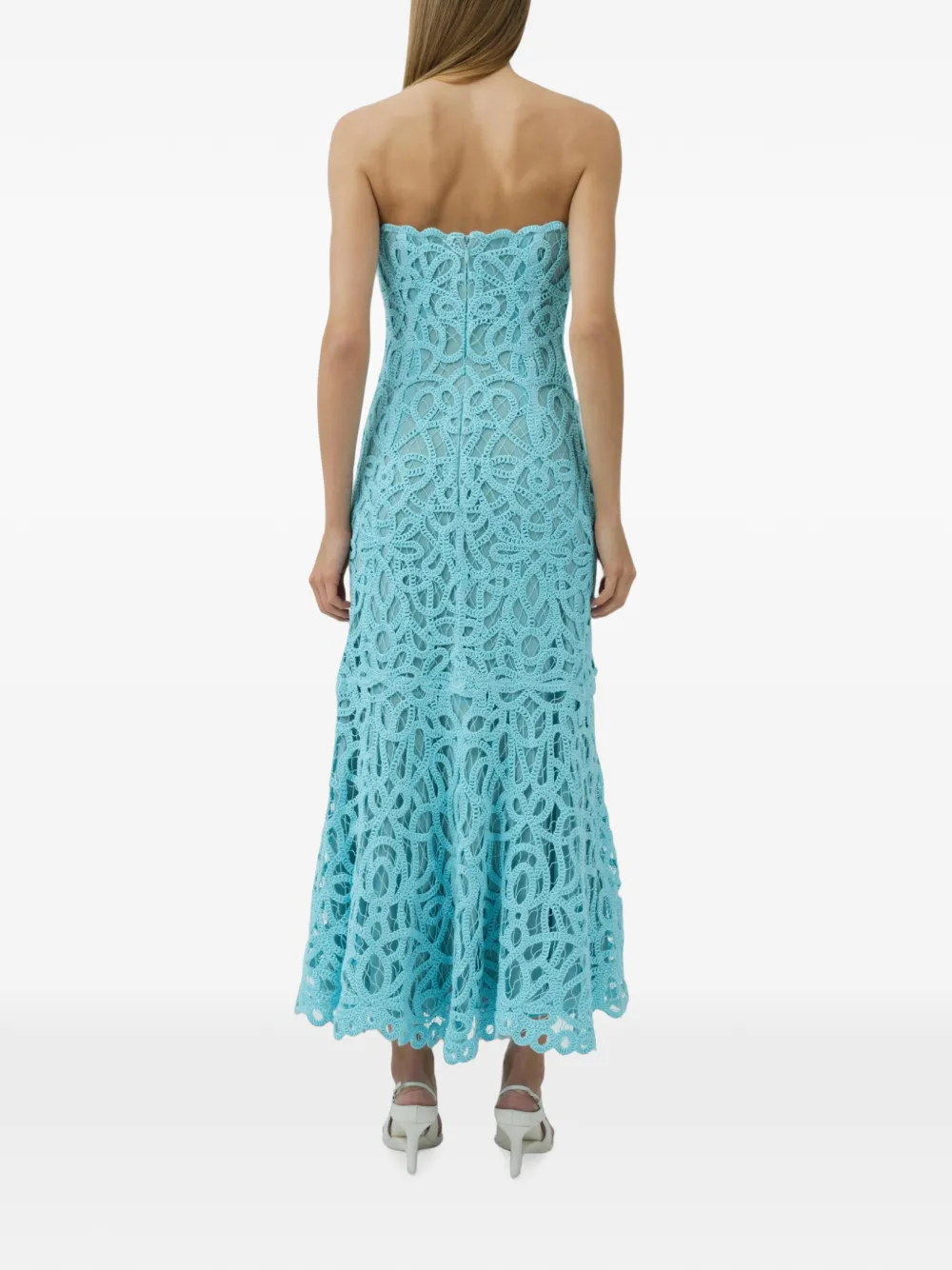 SIMKHAI Clairis bustier-midi-jurk met guipure kant Blauw