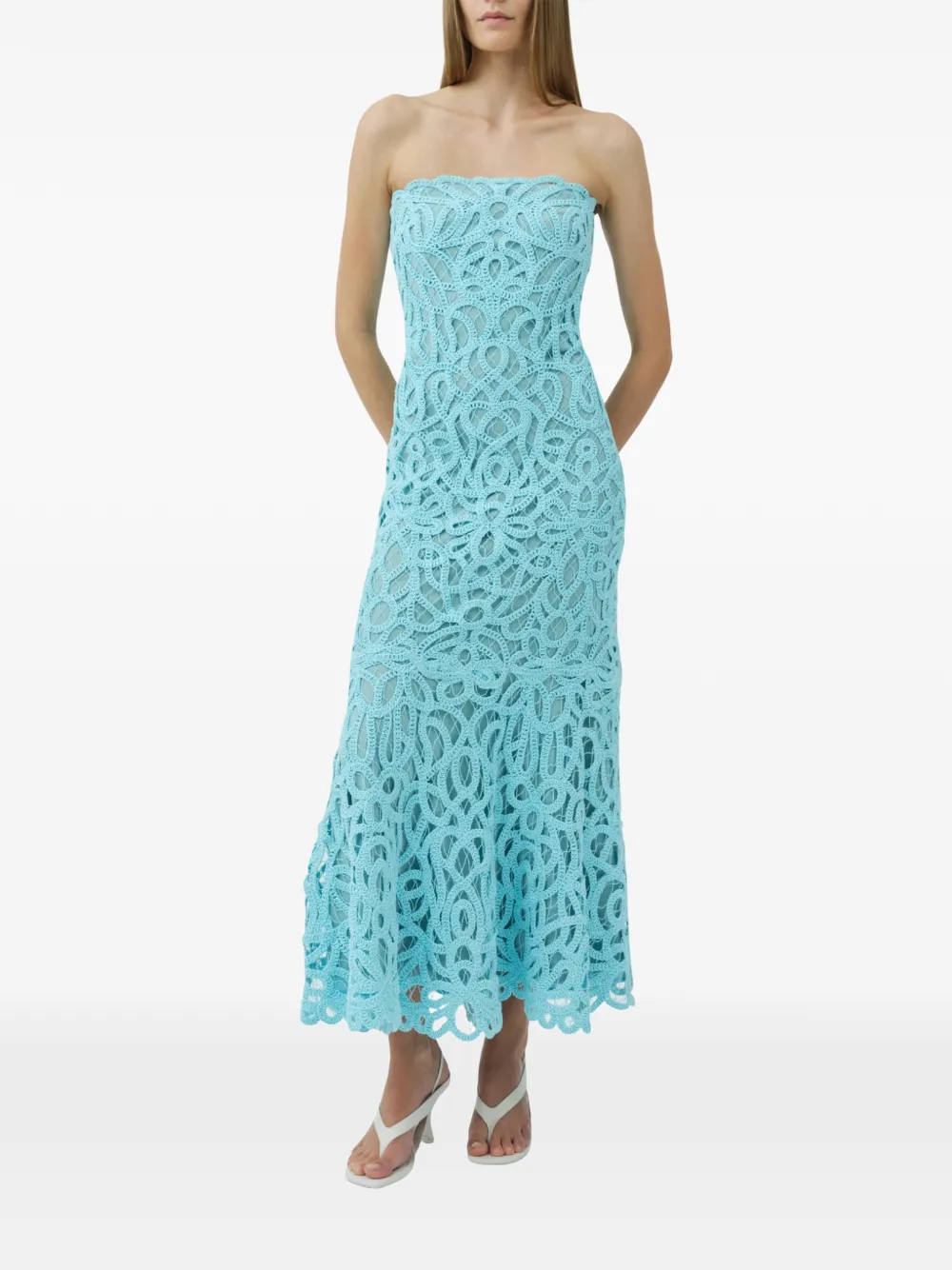SIMKHAI Clairis bustier-midi-jurk met guipure kant Blauw