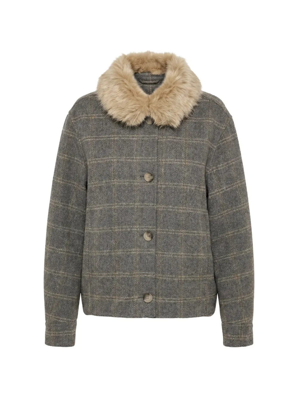 TWINSET double check wool caban coat with faux fur - Grigio