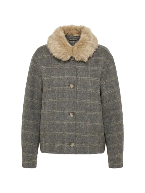 TWINSET double check wool caban coat with faux fur